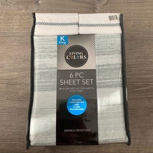 NWT Living Colors King 6 piece Sheet Bedsheet Set Wrinkle Resistant
